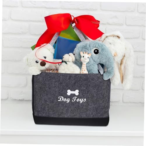 CHILDWEET Felt Dog Toy Storage Basket Stylish Pet Toy Organizer Two Side Handles Design for Easy Carrying for Living Room Bedroom and Outdoor Use