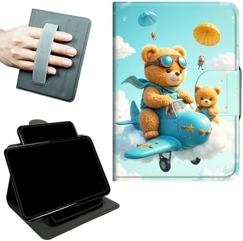 Rotating Handle Case for Samsung Galaxy Tab A 10.1" 2019 SM-T510/T515/T517, 360 Degree Swivel Kickstand with Magnetic Closure Leather Protective Cover for Women Men, Airplane Bear