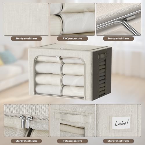 FHSQX 6 Pack Clothes Storage Bins,Beige, 15.7x11.8x9.8inch(30L)
