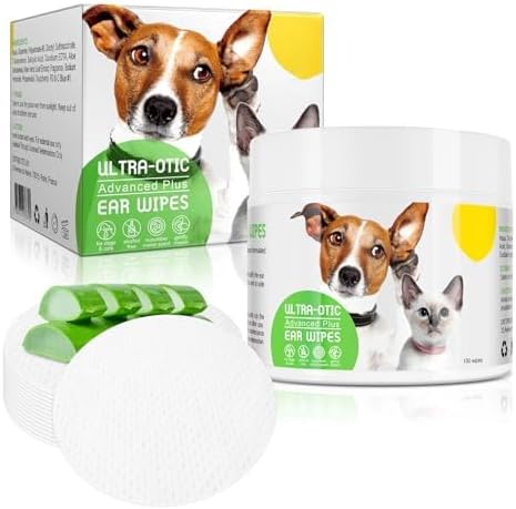 Dog Ear Cleaner Wipes for Cats & Dogs, Ear Cleaning Wipe with Aloe Cucumber, Gentle Ear Wipes for Dirty, Waxy, Smelly Ears - Non-Irritating