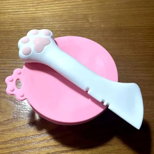 4pcs Cat Wet Food Spoon with Can Lids 3 oz | Multi-Function Cute Paw Shape Opener Spatula Cat Spoon Silicone Pet Covers (Universal Size,One fit 3 Standard Size Pet Cans
