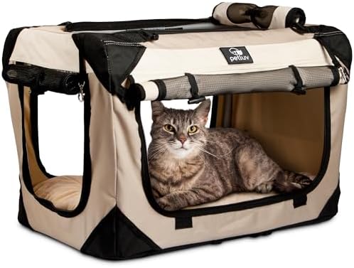 Cat & Dog Pet Carrier, Soft-Sided, Medium 20"x13"x13" Fits Most Cats or Small Dog, Comfortable for Travel & Vet Visits, Privacy Windows, Removable Plush Bed, Locking Zippers, Folds Flat