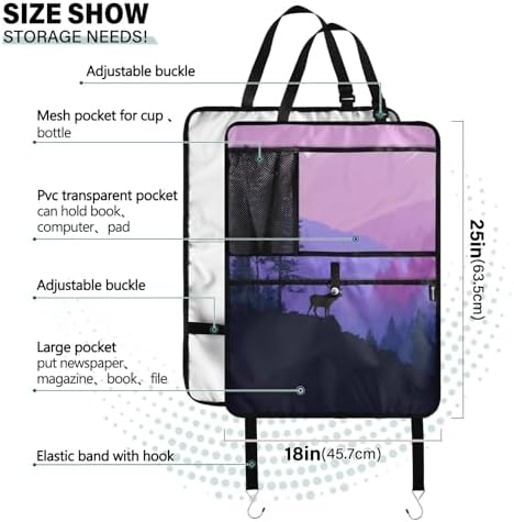 2 Pack Back Seat Car Organizer with Storage Pockets Kick Mats Back Seat Protector Hanging Car Organizer Automotive Seat Back Cover Organizers Purple Stag Mountains and Forest