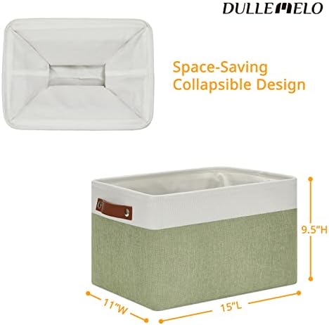 DULLEMELO Fabric Storage Bin for Laundry, Home, Foldable Storage Basket for Shelves, Toys, Collapsible Storage Basket Bin for Office, Closet,Bedroom(White&Green)