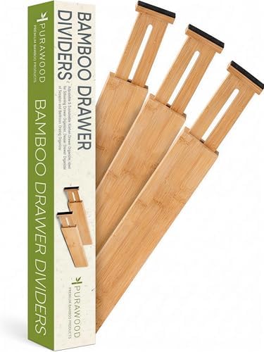 Homemaid Living Bamboo Drawer Organizer Adjustable and Expandable - Ideal Drawer Dividers for Kitchen, Dresser, Bedroom and Bathroom - Expandable Drawer Organizer Set of 4 - Water-Resistant Finish