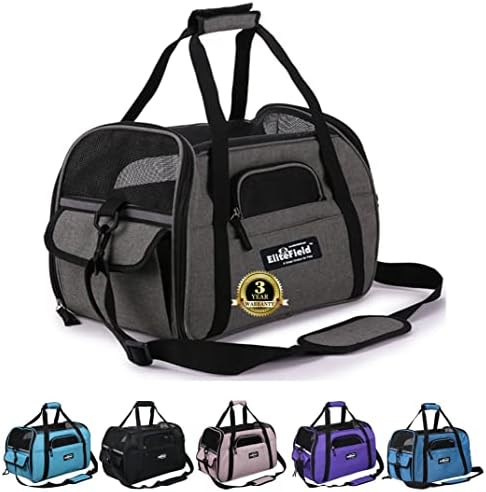 EliteField Soft-Sided Pet Carrier for Cats & Small Dogs (3-Year Warranty) | Airline Approved, Removable Bed & Cover, Built-In Leash, Luggage Sleeve, Seat Belt Loop, Waterproof, Durable, Foldable