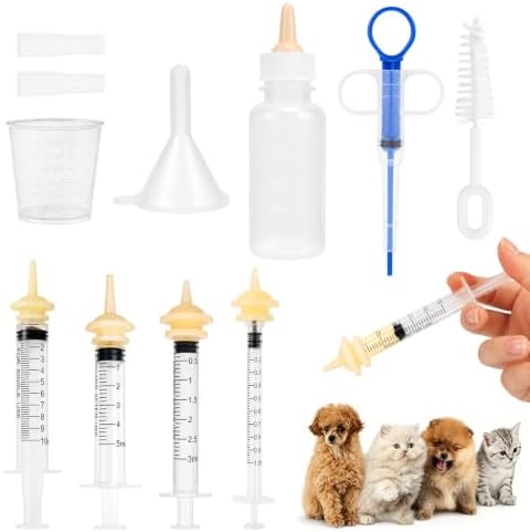 Pet Nursing Kit for Newborn Kittens & Puppies - Bottle Feeding Set with Silicone Nipples, Syringes, Medicine Feeder & Formula Dispenser - Milk Feeder for Baby Squirrels, Rabbits & Small Animals