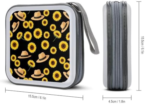 CD Case Organizer Sunflower Floral DVD Holder Wallet Protective Box | Disc Storage Binder with 40 Capacity, Rustic Sunflower Floral, Zipper, Hand Strap for Home Office Car