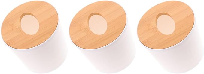 3pcs Tissue Box Cover Organizer with Detachable Round Pet Lid | White Decorative Holder for Vanity Dresser and Offices, Portable Stable Storage for Facial Tissues