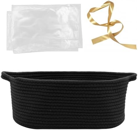Woven Basket with Gift Bags and Ribbons, 14"X 10" X 6" Storage Basket Black | Gift Storage Organizer Basket Bin Shelf Shelves Cotton Rope Basket for Nursery, Pet Toys