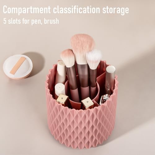 360 Rotating Makeup Brush Holder Make Up Brushes Organizer, Ripple Pink