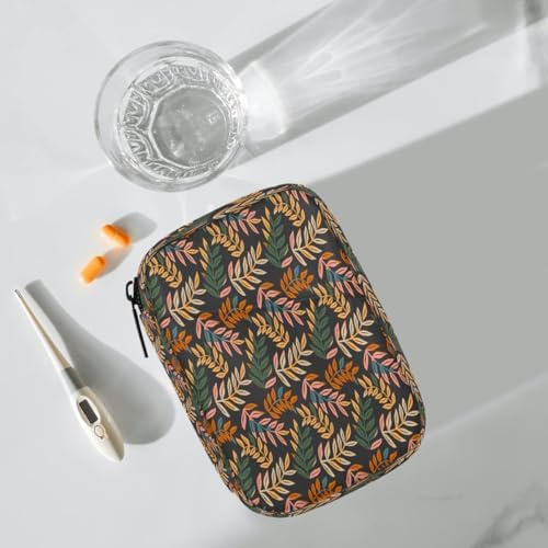 Pill Organizer Box Flowers Colorful Leaves 7-Day Weekly Medicine Pill Case Travel Pill Container Portable Pill Holder Storage Purse Bag Small Compact Size for Vitamin Supplement Birth Control