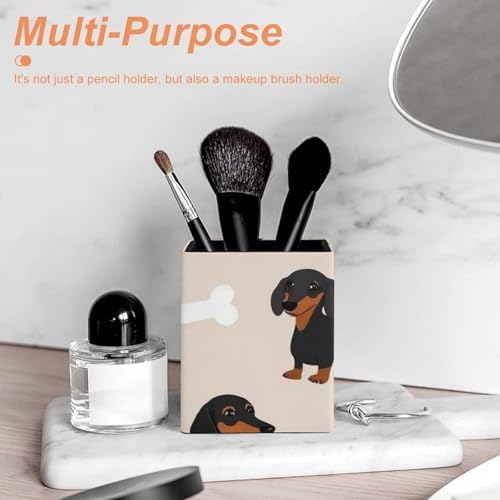 Fashion Pen Cup Pencil Holder Makeup Brush Storage Leather Desk Organizer Wiener Dog Doxie Dachshund Weiner Dog Pet Dogs