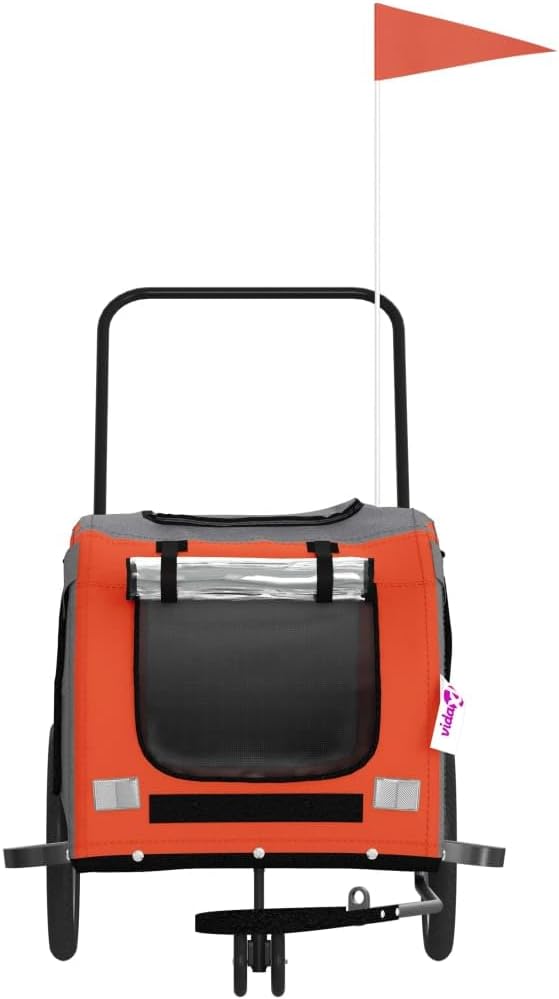 Pet Bike Trailer for Medium Dogs, Oxford Fabric Dog Bicycle Cargo Cart with Iron Frame, Orange and Gray