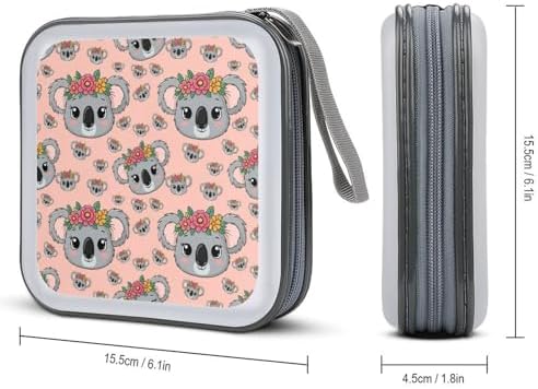Protective 40-Capacity CD Organizer Animal Koala, Hard Case Storage Binder with Zipper, Portable Wallet for Car Home Office