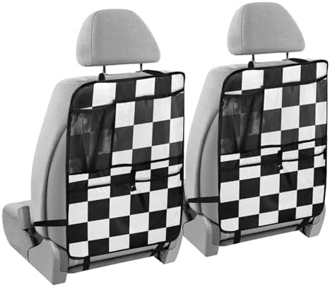 2 Pack Back Seat Car Organizer with Storage Pockets Kick Mats Back Seat Protector Hanging Car Organizer Automotive Seat Back Cover Organizers Checkered Black and White