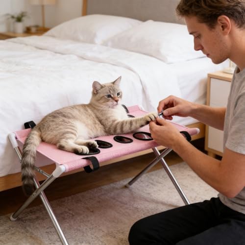 Foldable Pet Bathing Stand, Portable Dog Shower Grooming Racks，Pink | Pet Grooming Hammockes Hanging Harness with Eight Holes,44 LBS Weight Capacity Pet Grooming with Stand for Daliy Cares
