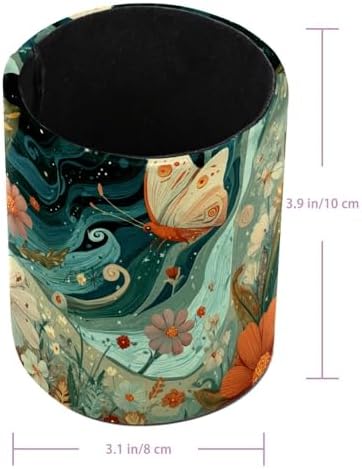 Faux Leather Pen Holder for Desk, Pencil Organizer Butterfly Pen Cup Desk Decor Makeup Brush Holder Storage for Office Home