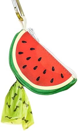 Watermelon Shaped Dog Poop Bag Holder Leash Attachment | Zipper Poop Bag Holder Dispenser & Trash Bag Carrier for Dog Walking, Cute Leash Attachable Dog Poop Bag Holder