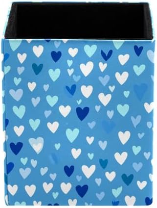 Cute Love Heart Pen Holder for Desk Decor, Rectangular PVC Leather Pencil Cup for Desk Pen Organizer, Makeup Brush Holder for School, Home, Office