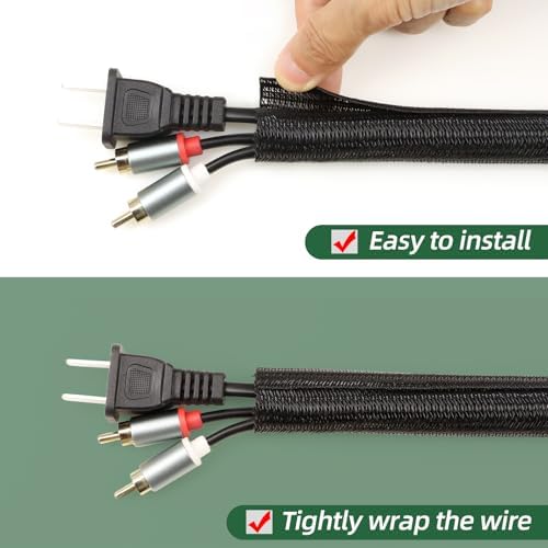 Split Wire Loom Tubing, Cable Protector Sleeve, Braided Cable Management for TV/Computer/Home Theater/Engine Bay, Cord Protectors from Pets No Chew (Black, 1/2"-25ft)
