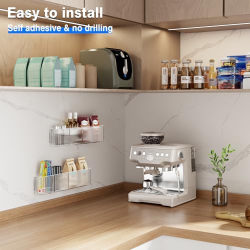 MUSTORN 2 Pack Adhesive Cabinet Door Organizer, Lid Organizers Inside Cabinet Spice Rack Food Container/Tumbler Lids Holders for Kitchen & Bathroom Wall Mounted(Acrylic)