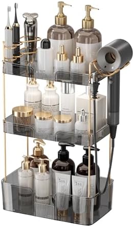 YCIA&DONE Bathroom Counter Organizer, Large Makeup Organizer Countertop, Shelf Storage, Vanity Tray, Easily Assemble for Bathroom Organizers and Storage, Undersink, Cabinet, 3 Tiers Grey