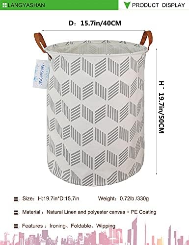 Round Laundry Basket Collapsible Storage Hamper Organizer Gery Wave | Waterproof Canvas Foldable Baskets with sturdy Handles Multi-scene Organizer for Home Play Bedroom Gift Bin