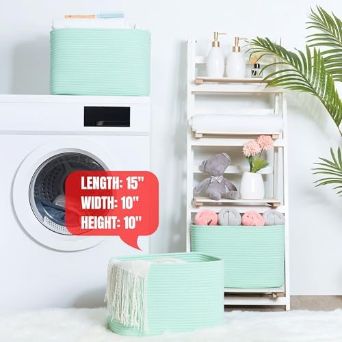MINTWOOD Design 3-Pack Decorative Woven Storage Baskets for Shelves, Cube Bin Box for Organizing Books, Shoes, Dog Toys, Pantry Closet and Living Room Organizer, Mint