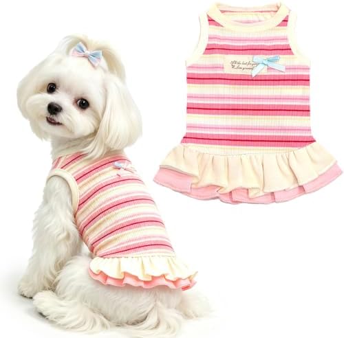 Striped Small Dog Dress Cute Pink Girl Dogs Cats Clothes, Pink XL