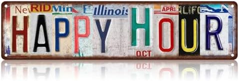Happy Hour Street Sign, Vintage Tin Sign, Wall Decor For Home Farmhouse Bar Cafe Garage, Indoor Outdoor Decoration For Home Bar Entertainment Party Holiday Gift 16x4 Inch