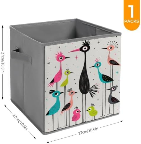 Colorful Birds Storage Bin with Handles, Oxford Fabric Foldable Storage Cube Organizer for Clothes, Towels, Bedroom, Living Room, Home Organization
