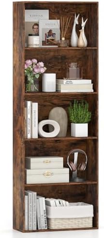 Giantex 5-Tier Bookshelf, Freestanding Bookcase with 5 Open Shelf, Modern Display Shelf, Storage Organizer for Living Room Bedroom Home Office, Rustic Brown
