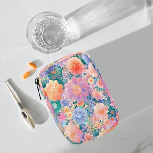 Pill Organizer Box Painted Flowers Spring 7-Day Weekly Medicine Pill Case Travel Pill Container Portable Pill Holder Storage Purse Bag Small Compact Size for Vitamin Supplement Birth Control