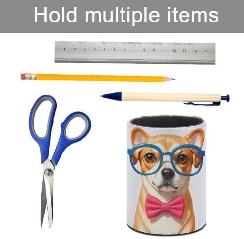 Round Pet Dog with Glasses Pen Holder for Home Office Studio Workshop