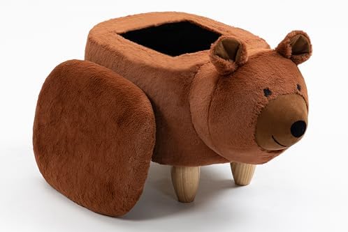 Home 2 Office Bear Ottoman for Kids' Bedroom, Playroom, Nursery, and Living Room, Animal Ottoman with Storage, Footstool for Kids, Brown Bear