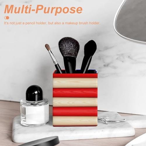 Fashion Leather Pen Holder Desktop Stationery Organizer Makeup Brush Cup American Flag Baseball Bats And Balls