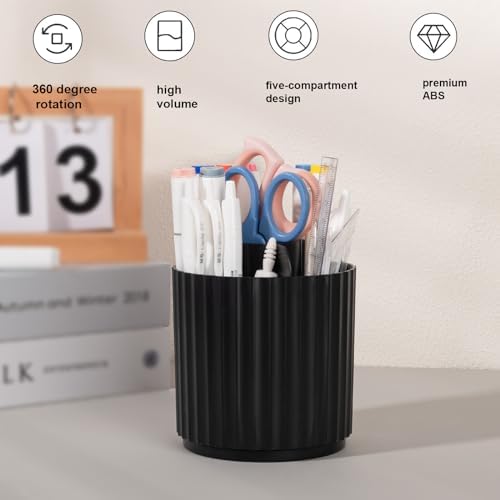 360 Rotating Makeup Brush Holder Make Up Brushes Organizer, Stripe Black