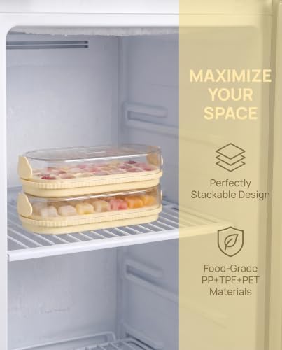 Press Ice Cube Tray with Lid Easy Release Mold Box Fill | PP+TPE+PET, 9.4 x 4.1 x 2.6 In, Ice Maker Stackable Odorless Storage Bin for Cocktail Whiskey Mint , Sweet Yellow