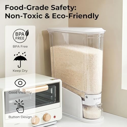 UFORU Slim Rice Dispenser 22 LB,Clear Rice Storage For Small Spaces