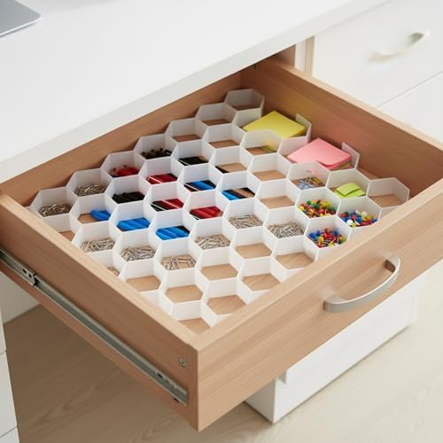 Honeycomb Drawer Divider Organizer, Adjustable PP Plastic Compartment Separator for Dresser & Kitchen Drawers, 13 x 3.3 x 1.6 Inches (1 Piece)