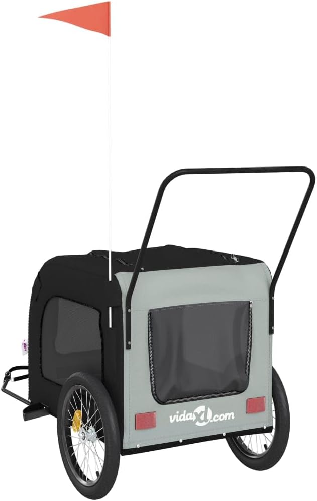 Pet Bike Trailer Orange and Gray Oxford Fabric Dog Bicycle Trailer with Iron Frame, 3-Wheel Pet Cargo Carrier for Small Dogs and Groceries, Includes Safety Flag and Reflectors