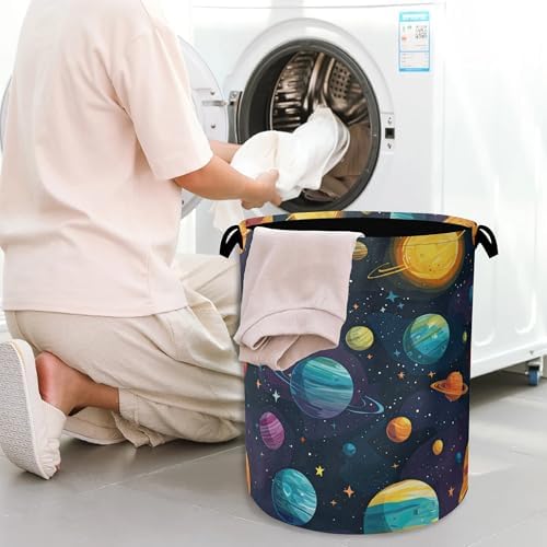 Celestial Planet Laundry Basket,Foldable with Handles Tote Bag Oxford Cloth for Bathroom Bedroom Dirty Clothes Storage Bucket 16" x 20.8"