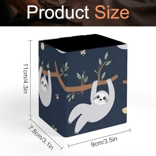 Fashion Leather Pen Holder Desktop Stationery Organizer Makeup Brush Cup Cute Sloth