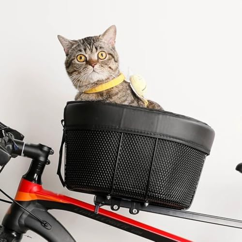 Scratch-Free Rubber Wrap Pet Bike Basket, Padded PU Lining for Small Dogs | Built-in Anti-escape Safety Hook, Stable Anti-slip Rubber Mount Pad(Mountain bikes)