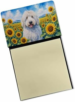 Caroline's Treasures Komondor in Sunflowers Watercolor Sticky Note Holder Refillable Dispenser Desk Accessory 3x3 Pad Gift