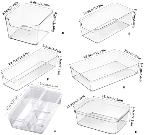 Clear Drawer Organiser Trays Set Makeup Trays Desk Drawers Dividers Organiser Bins for Kitchen Bedroom Bathroom Stackable Drawer