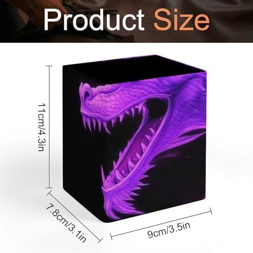 Women's Pen Cup Pencil Holder Makeup Brush Storage Purple Fire Dragon Leather Desk Organizer
