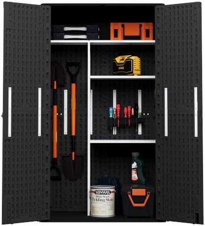 Tall Vertical Outdoor Storage Cabinet with 3-Tier Shelves, 6.8x4 Ft Waterproof Thickened Black Resin Storage Shed for Patio, Garden and Garage