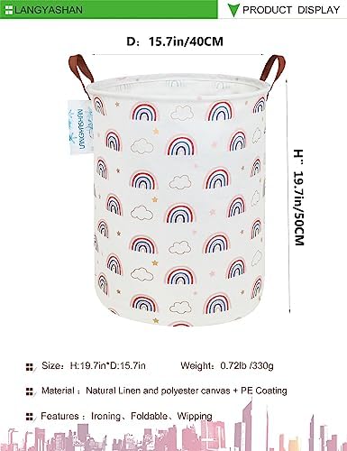 Round Laundry Basket Collapsible Storage Hamper Cloud Rainbow | Waterproof Canvas Foldable Baskets with sturdy Handles Multi-scene Organizer for Home Play Bedroom Gift Bin